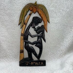 Jamaica carved wood couple kissing under a coconut tree 15" folkart